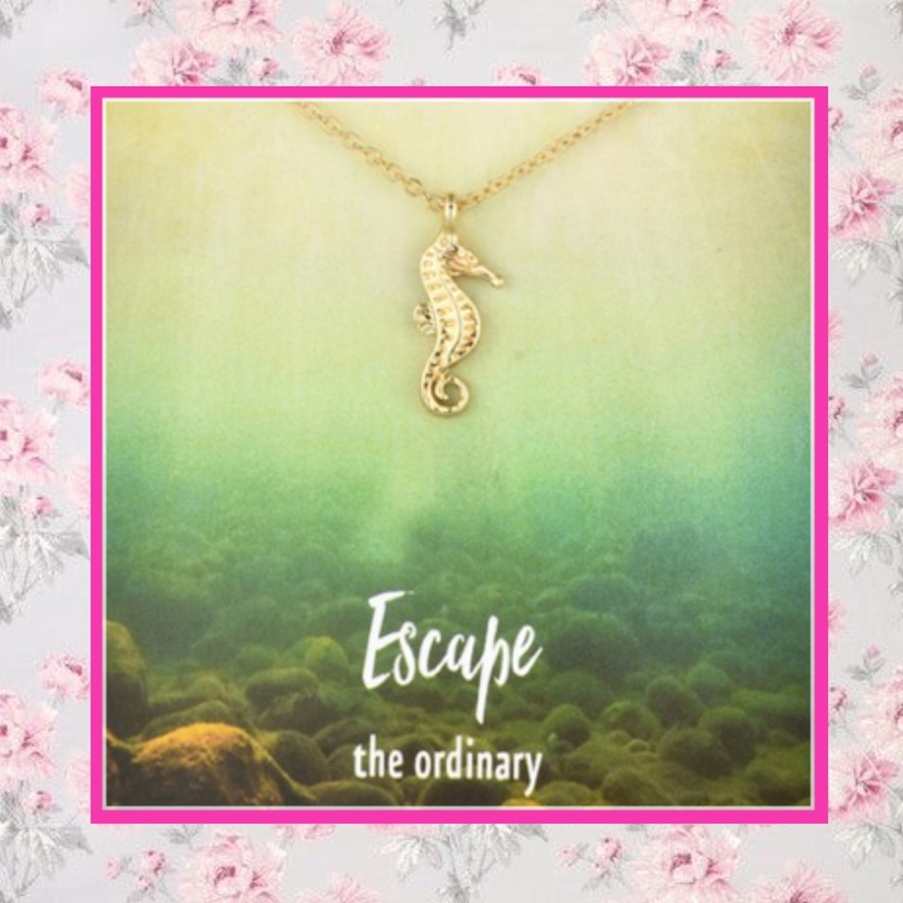 🌸 SEAHORSE GOLD NECKLACE MESSAGE CARD MERMAID NOTE OCEAN